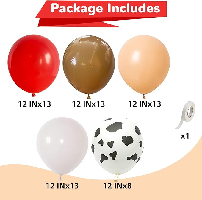Western Cowgirl Balloons Rodeo 60 Pcs Red Dark Brown Tan Coffee Beige Nude White Party Balloon Cow Print Balloon for Boho Western Cow Farm Themed Bithday Highland Party Decor