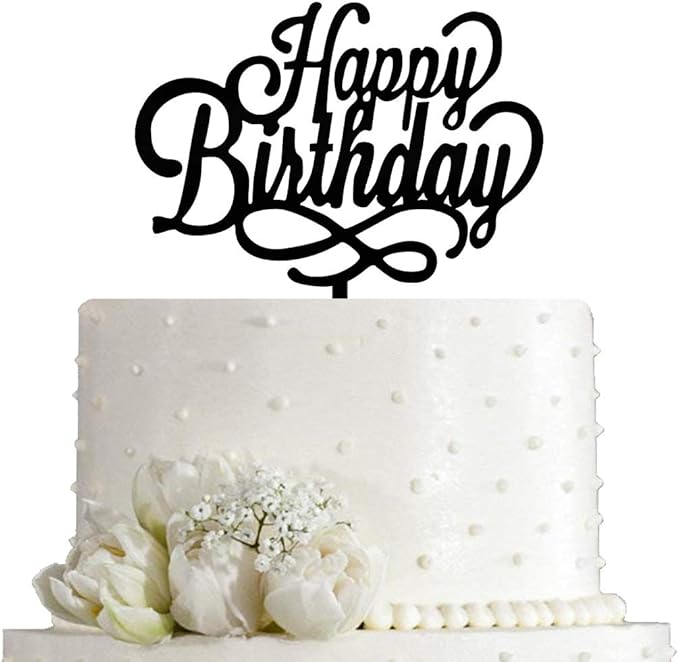 Happy Birthday Cake Topper - Birthday Party Decorations, Black Acrylic