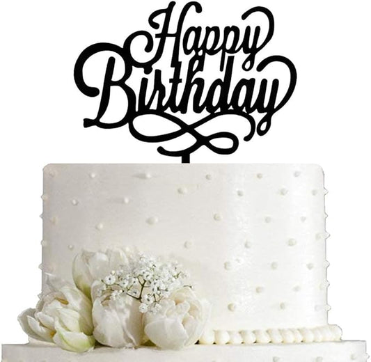 Happy Birthday Cake Topper - Birthday Party Decorations, Black Acrylic