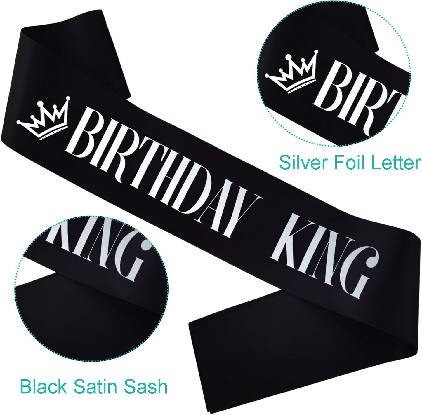 9PCS Birthday Squad Sashes for Men, Black Birthday King Sash Set for Funny 16th 18th 21st 30th 40th 50th 60th or Other Birthday Party Favors Decorations