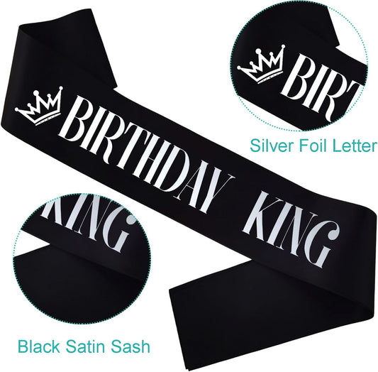 9PCS Birthday Squad Sashes for Men, Black Birthday King Sash Set for Funny 16th 18th 21st 30th 40th 50th 60th or Other Birthday Party Favors Decorations