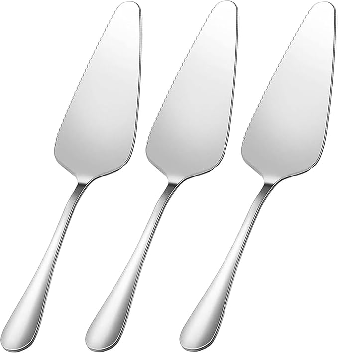tiokin Cake Pie Servers Set,Stainless Steel Pizza Cake Slicer Server,Cake Cutter with Serrated Edges for Kitchens Restaurants Brithday Parties Set of 3