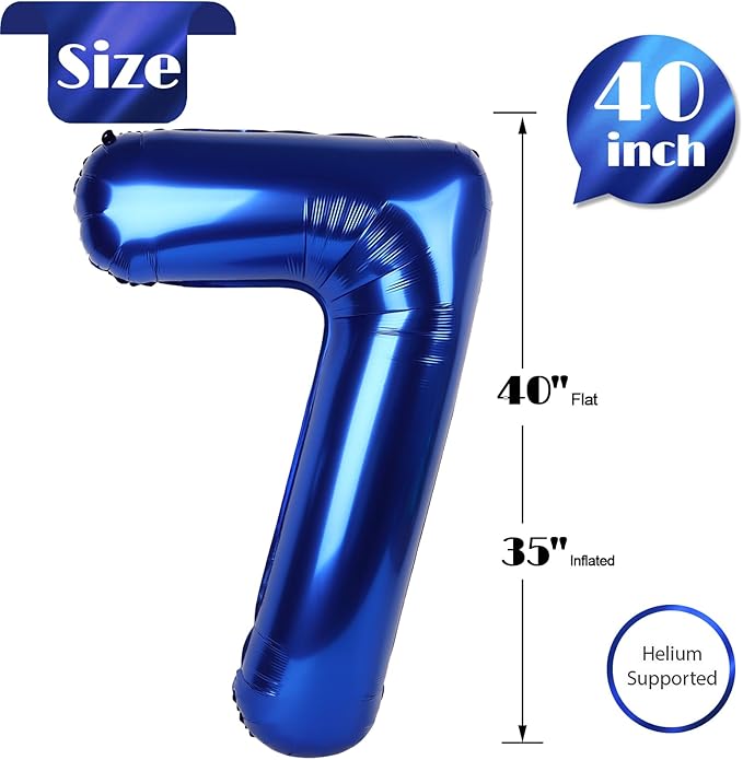 Night Blue 7 Balloon, Number Balloons 40 Inch, 7th Birthday Decorations for Girls Kids, Party Decoration for Women, Number 7 Balloon