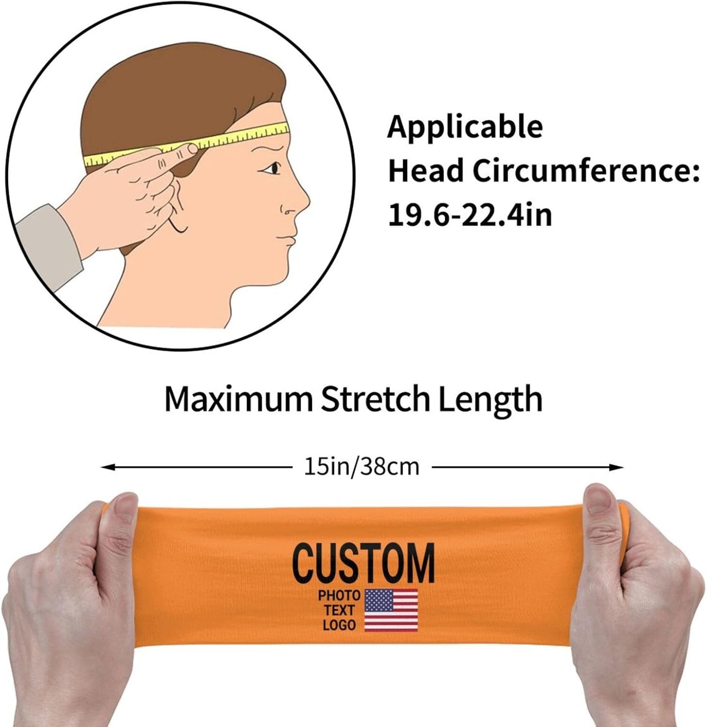 Custom Sports Headband Sweatband Bandana Add Your Photo Logo Text Number, Bulk Customized Unisex Sports Moisture Wicking Breathable Elastic