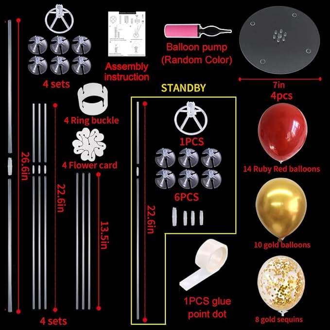 TONIFUL Red and Gold Balloon Stand Kit with Balloons for 2026 Graduation,Christmas,Wedding,Anniversary,Chinese New Year,Birthday Party Decorations,New Years Party Supplies 2026 (4 Set)