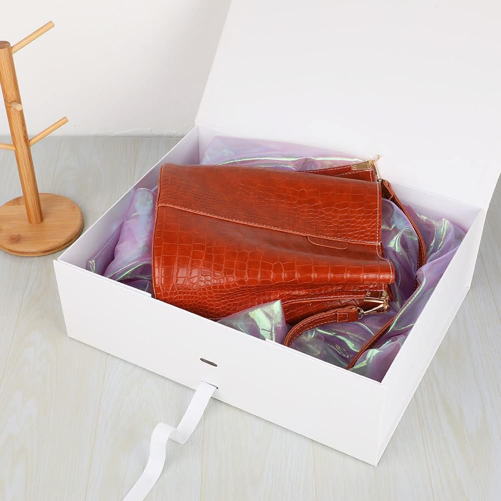 Extra Large White Gift Box 16x14x5.3 Inches, Gift Box with Ribbon with Lid Magnetic Closure, Groomsman Proposal Box, Rectangle Collapsible Gift Boxes for Large Gifts (Matte White)