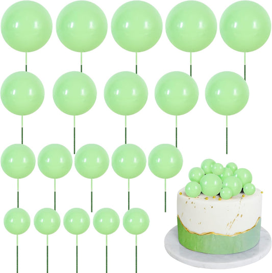 BEISHIDA 20 PCS Light Green Mini Ball Cake Toppers Foam Cake Balls Decoration Supplies for Happy Birthday Anniversary Wedding Baby Shower Cake Decorations