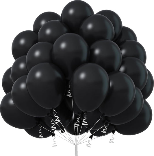 Black Balloons - 12 Inch, 50pcs Matte Black Latex Balloons for Arch, Birthday, Wedding, Baby Shower, Halloween, Graduation Parties