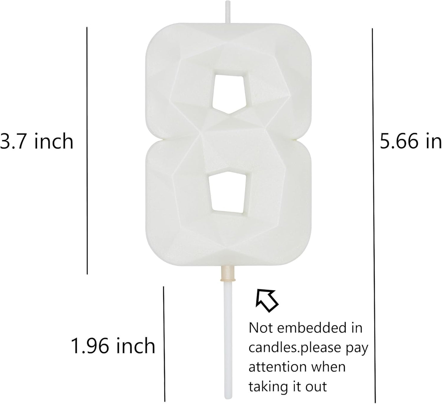 DERVENTA Large Birthday Candle Number 3D White 3.7 inch Party Celebration Anniversary Decoration Cake Topper 1 Piece (Number 8 White)