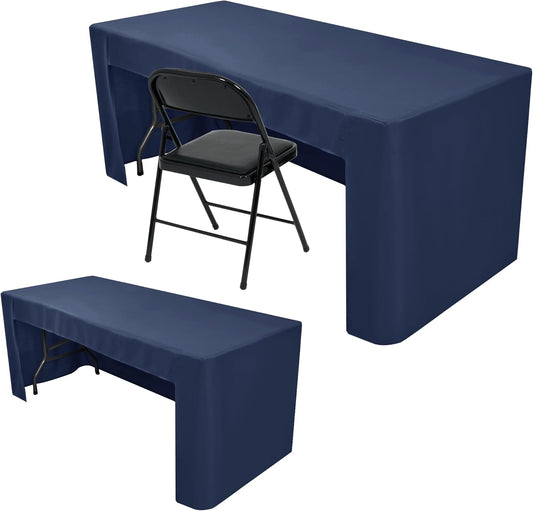 Nasitos 2 Pack Fitted Tablecloth for 4 Foot Tables-Navy Open Back Folding Table Cover Washable and Wrinkle Resistant Table Cloth for Trade Show, Book Fair, Career Fair, Convention, Events