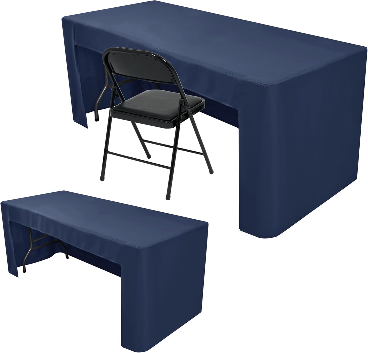 Nasitos 2 Pack Navy 6ft Table Cloth Fitted-Open Back Folding Table Cover Washable Fabric and Wrinkle Resistant Table Cloth for Trade Show, Book Fair, Career Fair, Convention, Events