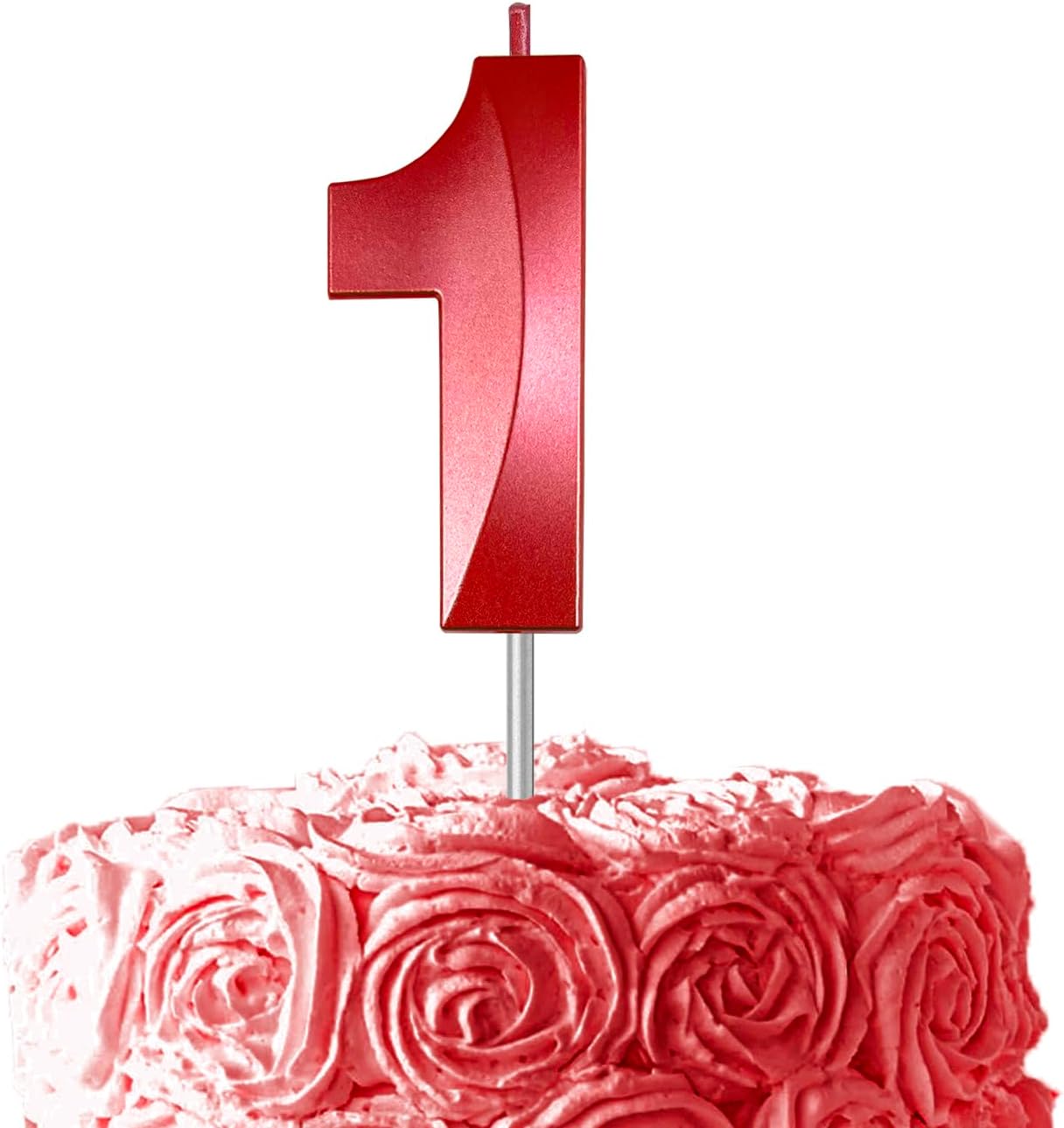 Red Number 1 Candles, 3D Diamond 2.76 Inch Cake Topper Birthday Candles for Wedding Anniversary Cake Decorations, Happy Birthday Party Decorations