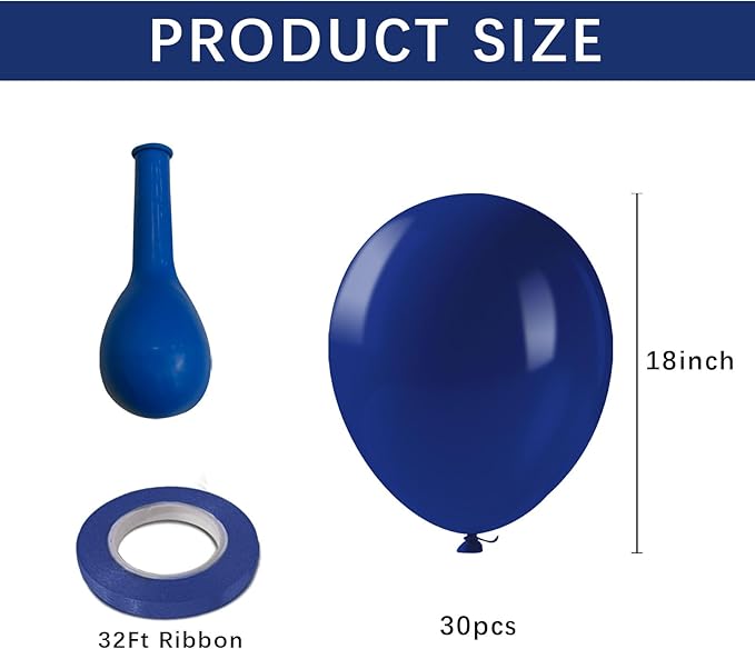 Large Navy Blue Balloons 18 Inch - 30Pcs Big Dark Blue Round Latex Party Ballons Bulk for 4th of July Navy Graduation Father's Day Bridal Shower Wedding Ocean Themed Birthday Party Decorations
