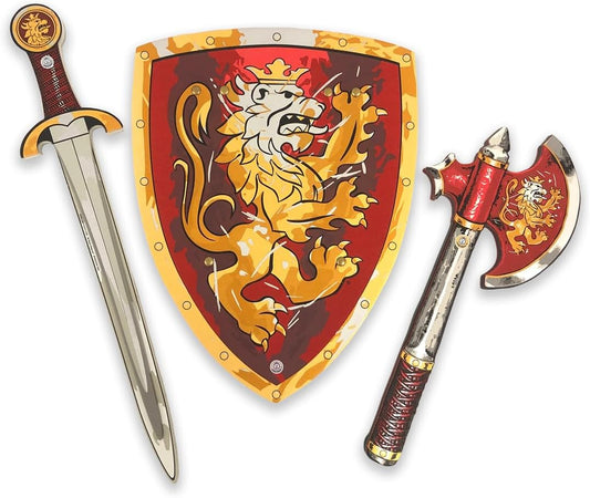 Liontouch - Noble Knight Foam Sword, Shield & Axe, Red | Playfighting Set for Boys Aged 3-8 Years | Safe Medieval Toy Weapons & Battle Accessories | Pretend Play, Dress Up & Costumes for Kids