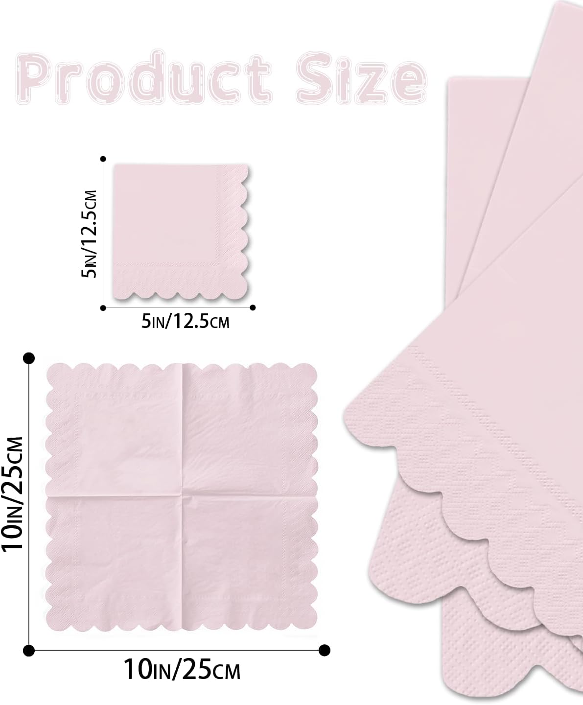 qiqee Grapefruit Pink Cocktail Dinner Napkins 5x5inch Disposable Beverage,Wedding, Birthday Party Dessert Wave Paper Napkins(120 Count)