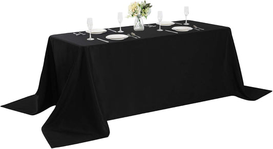 Rectangle Tablecloth 90x132 inch Washable Polyester Fabric Table Cloth for Wedding Party Dining Banquet Decoration（90x132, Black）