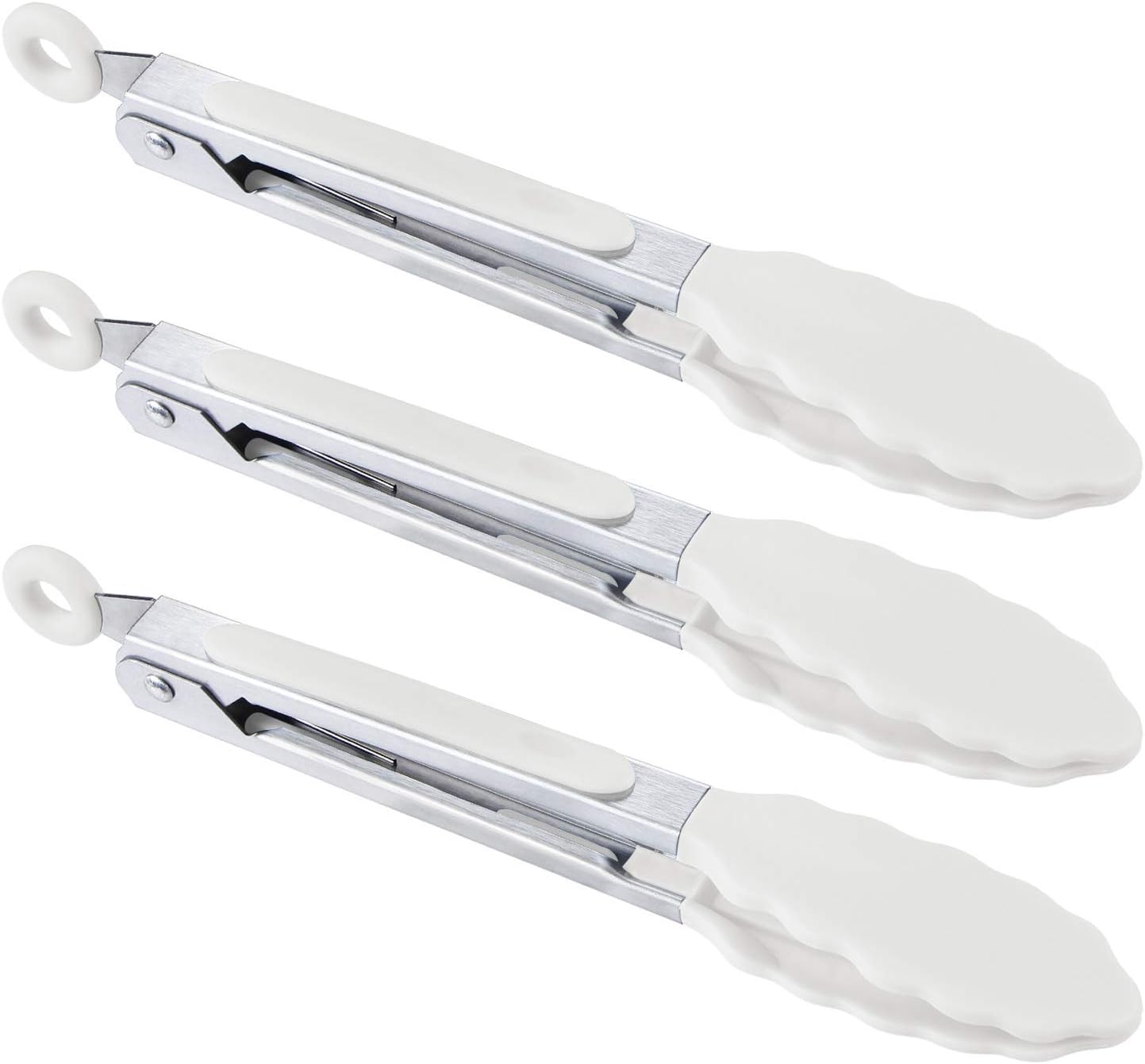 7 inch Cooking Tongs, MSY BIGSUNNY Set of 3 Mini Kitchen Tongs Silicone Serving Tongs With Silicone Tips for FoodGrill, Salad, BBQ (Snow White)