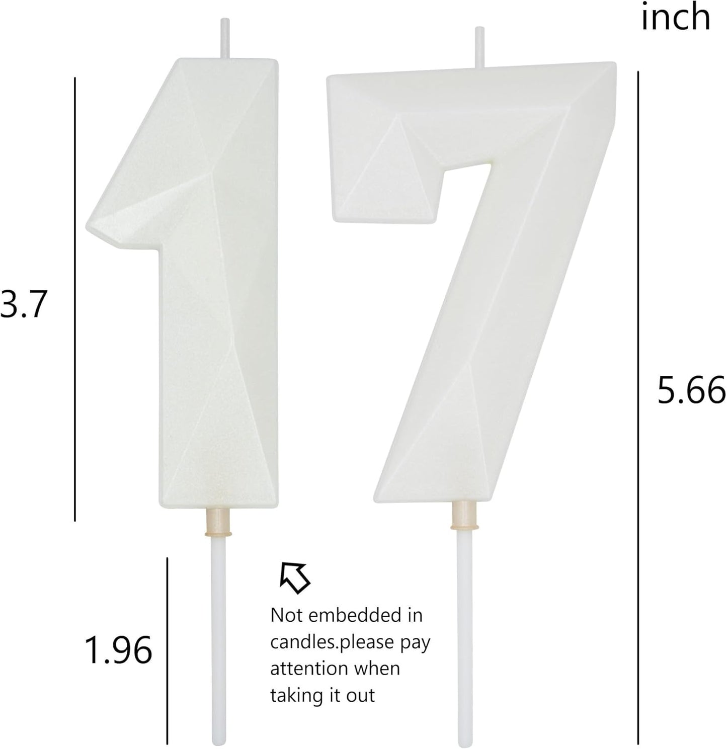 DERVENTA Large Birthday Candle Number 3D White 3.7 inch Party Celebration Anniversary Decoration Cake Topper 1 Piece (Number 17 White)