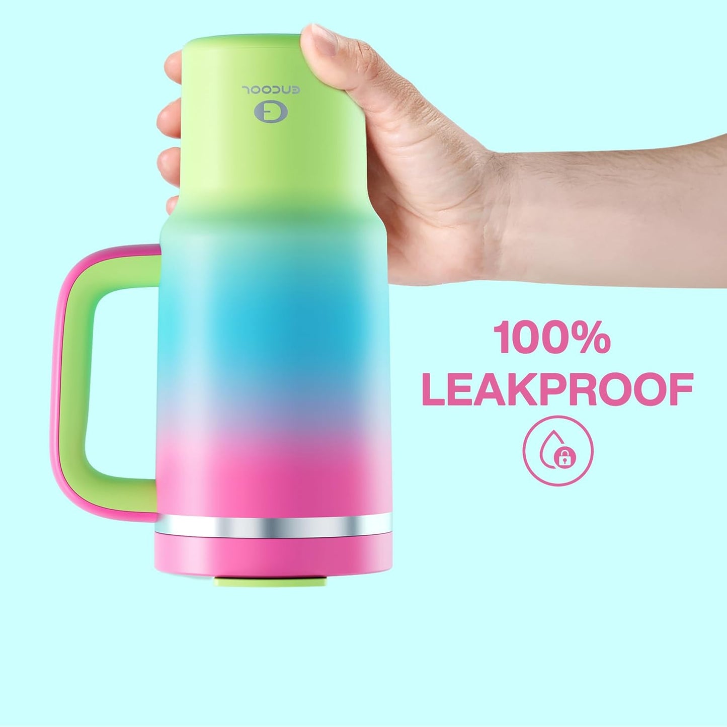 ENCOOL 32 oz Tumbler with Handle and Straw: Stainless Steel Insulated Tumbler Keeps Cold for 24 Hours, Leakproof Travel Cup Fits in Cup Holder and BPA-Free, Lime Sorbet