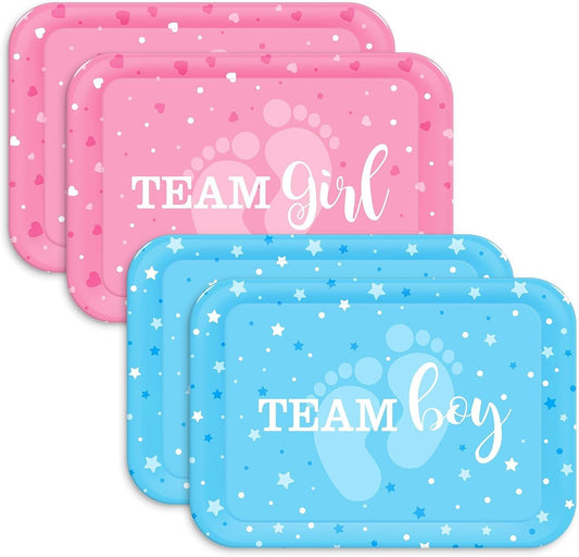 Gender Reveal Serving Fruit Tray, 4 PCS Rectangle Melamine Dinner Tray, 13x9.6IN Reusable Blue and Pink Baby Shower Decoration Platter, for Gender Reveal Kids Newborn Birthday Party Supplies