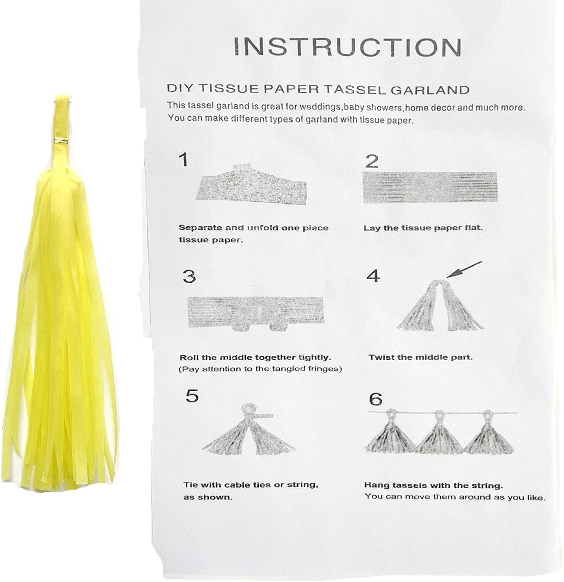 Tissue Paper Tassels Garland Banner Table Decor Party Banner Wedding Birthday Baby Shower Nursery Party Decorations Supplies (20, Yellow)