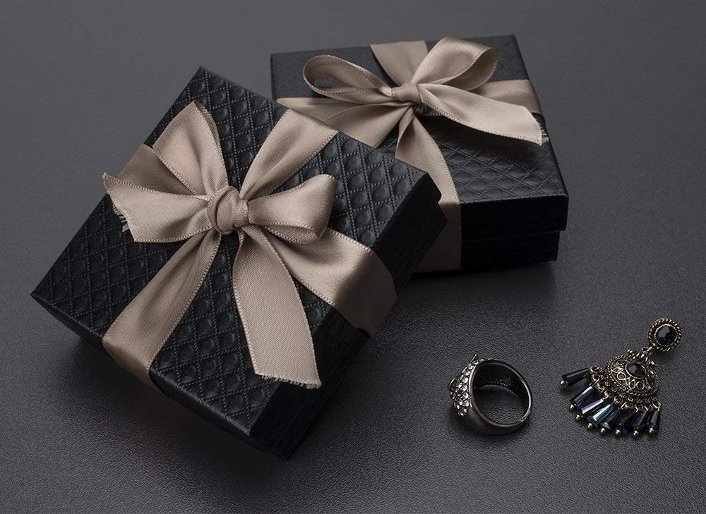 MESHA 52 PC Cardboard Jewelry Boxes, 3.5x3.5x1 Cotton Filled Jewelry Gift Box with Lid, Jewelry Boxes for Small Business, Packing, Shipping, Necklace, Earring, Bracelet, Black