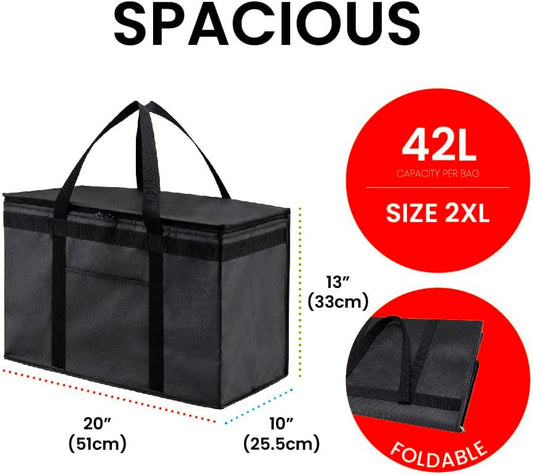 XXL Insulated Cooler Bag and Food Warmer for Delivery & Grocery Shopping with Zippered Top, Green (1 Pack)