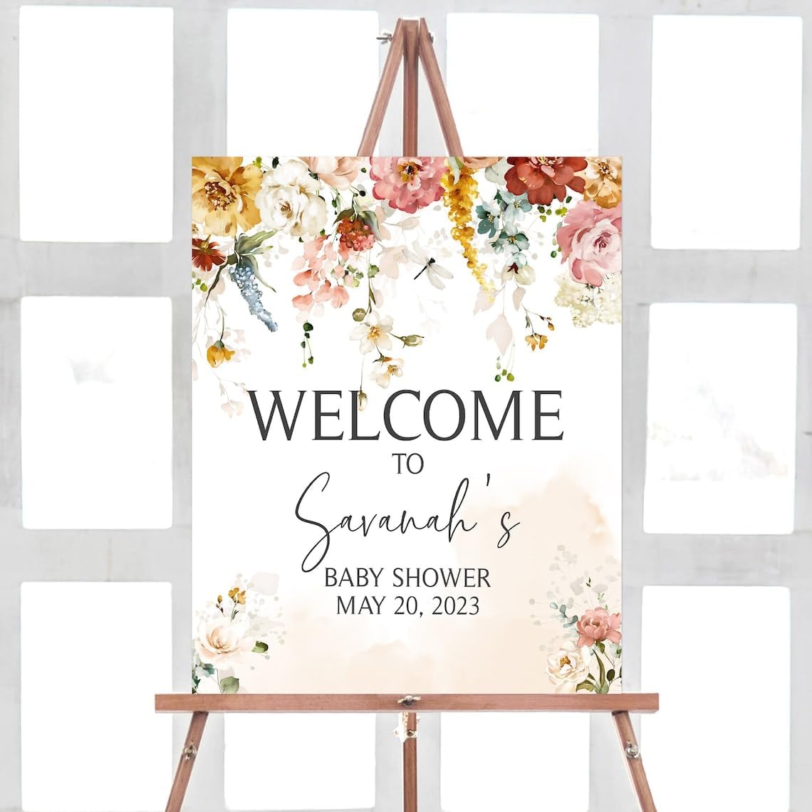 Editable Floral Baby Shower Welcome Sign for Girls, Spring Flowers Baby Shower Poster, Personalized Welcome Signs for Baby, Plastic Sign, Baby Shower Decoration for Girls, Instant Download