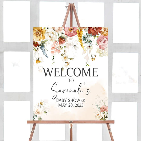 Editable Floral Baby Shower Welcome Sign for Girls, Spring Flowers Baby Shower Poster, Personalized Welcome Signs for Baby, Plastic Sign, Baby Shower Decoration for Girls, Instant Download