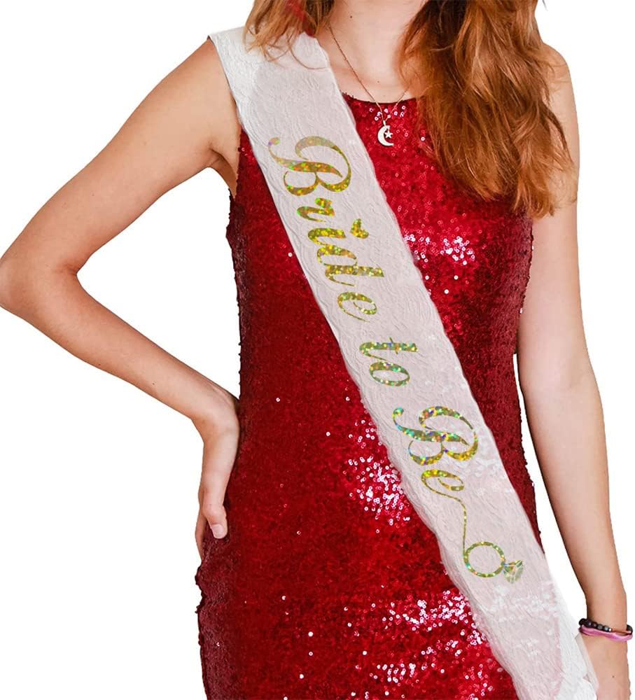 Team Bride Sash Set- 1 White Lace Bride to Be Sash and 6 Team Bride Sashes for Bachelorette Party Supplies