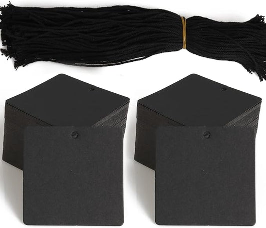 200PCS Paper Gift Tags with Free 200PCS Black Cotton Strings,Blank hangtags for DIY Arts and Crafts Wedding Holiday Present(Black)