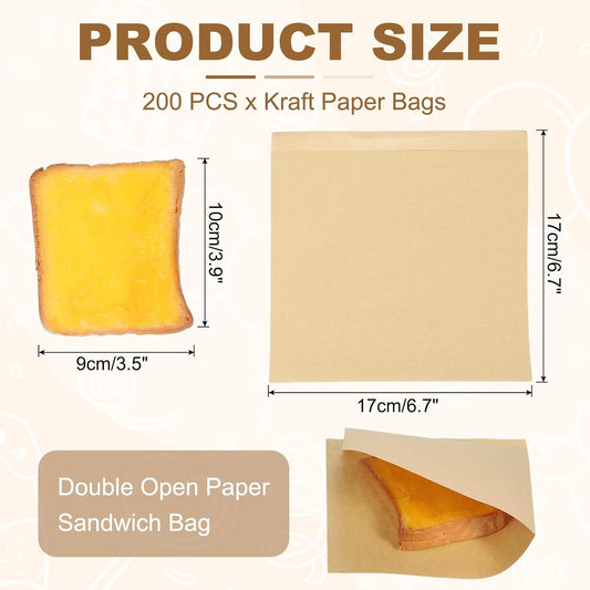 uxcell 200pcs Pastry Bags, 6.7 x 6.7 Inch Greaseproof Double Open Paper Wrappers Sandwich Bags for Donut Sandwich Pretzel Snacks Cookies, Kraft Paper