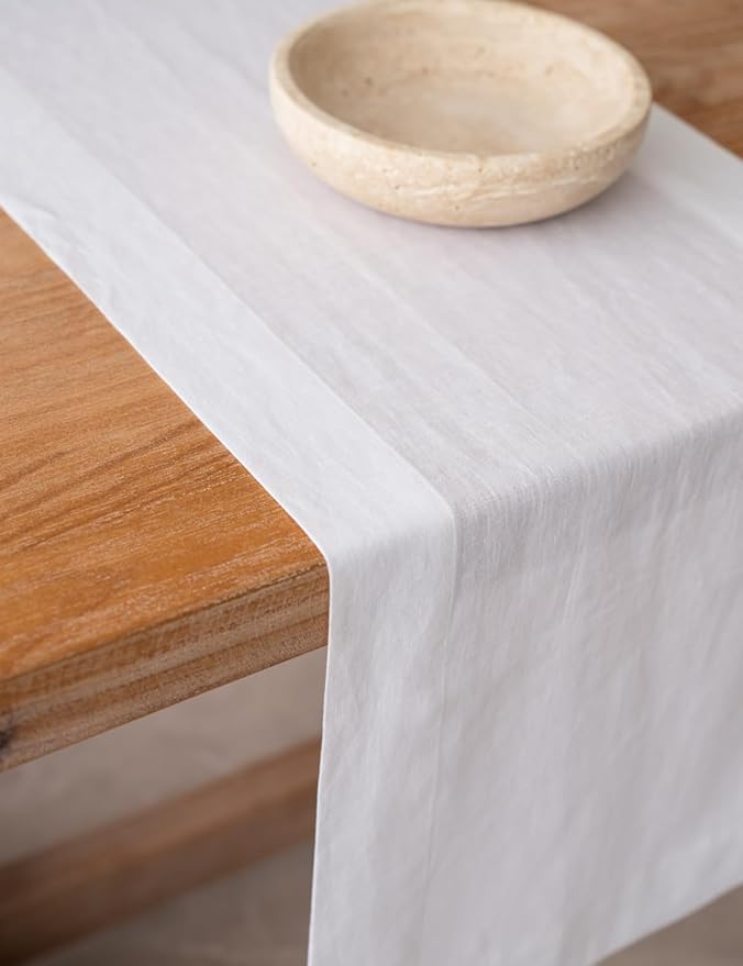 100% Hemp Table Runner, Organic Linen Table Runner, Farmhouse Table Decor, Boho Home Decor (White, 14 x 72 Inch)