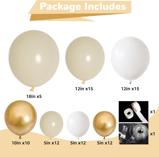 White and Gold Balloon Arch Kit Nude White Beige Balloon Garland With Metallic Gold Party Helium Balloons Neutral Cream Balloon for Boho Wedding Baby Shower Bridal Engagement Birthday Decor