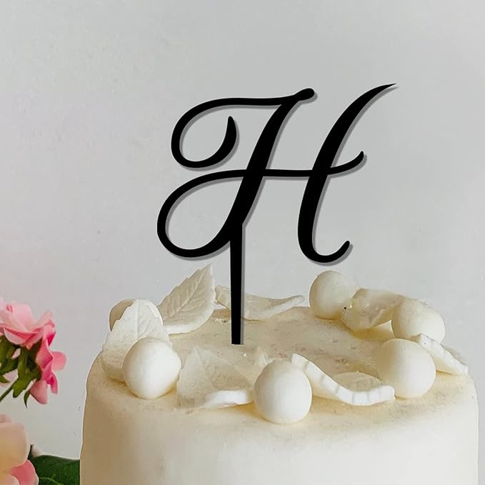 Custom Initials Letter H Cake Toppers Black Acrylic Happy Birthday Cake Toppers Letters Bride Shower Wedding Cake Decoration Rustic Couple Cake Topper for Anniversary Engagement Gifts