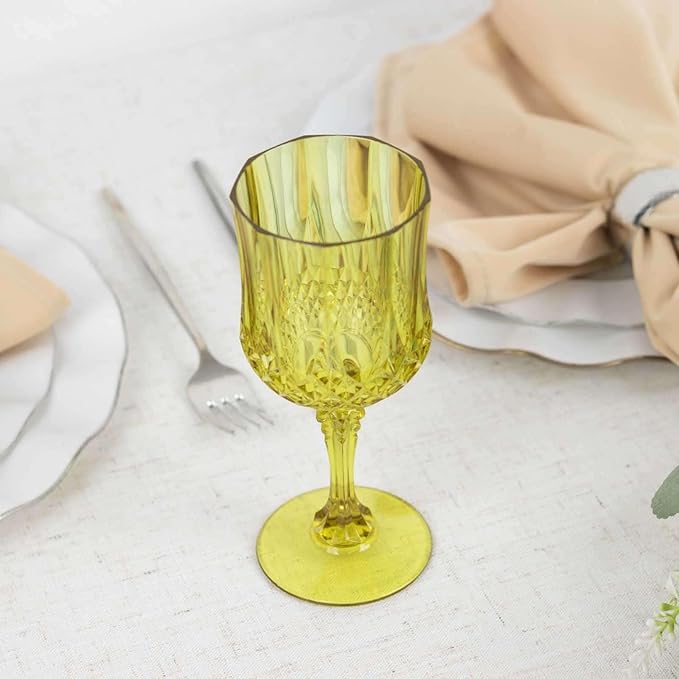 Efavormart 6 Pack Green Crystal Cut Reusable Plastic Wine Glasses, Shatterproof Cocktail Goblets 8oz