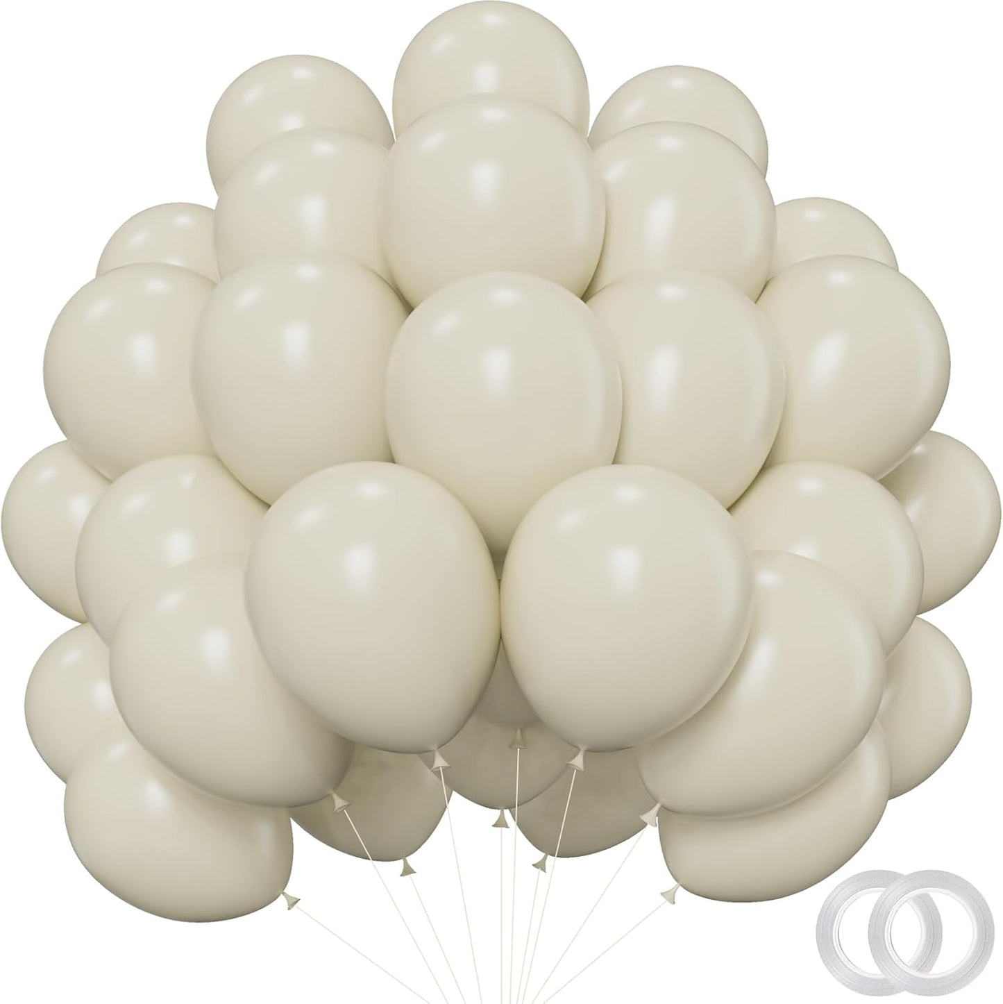 Beige Balloons - 12 inch 100pcs Latex - Cream Balloons with 2 Ribbons, Neutral Ivory for Birthday Party, Boho Wedding, Bridal Shower, Baby Shower Decorations