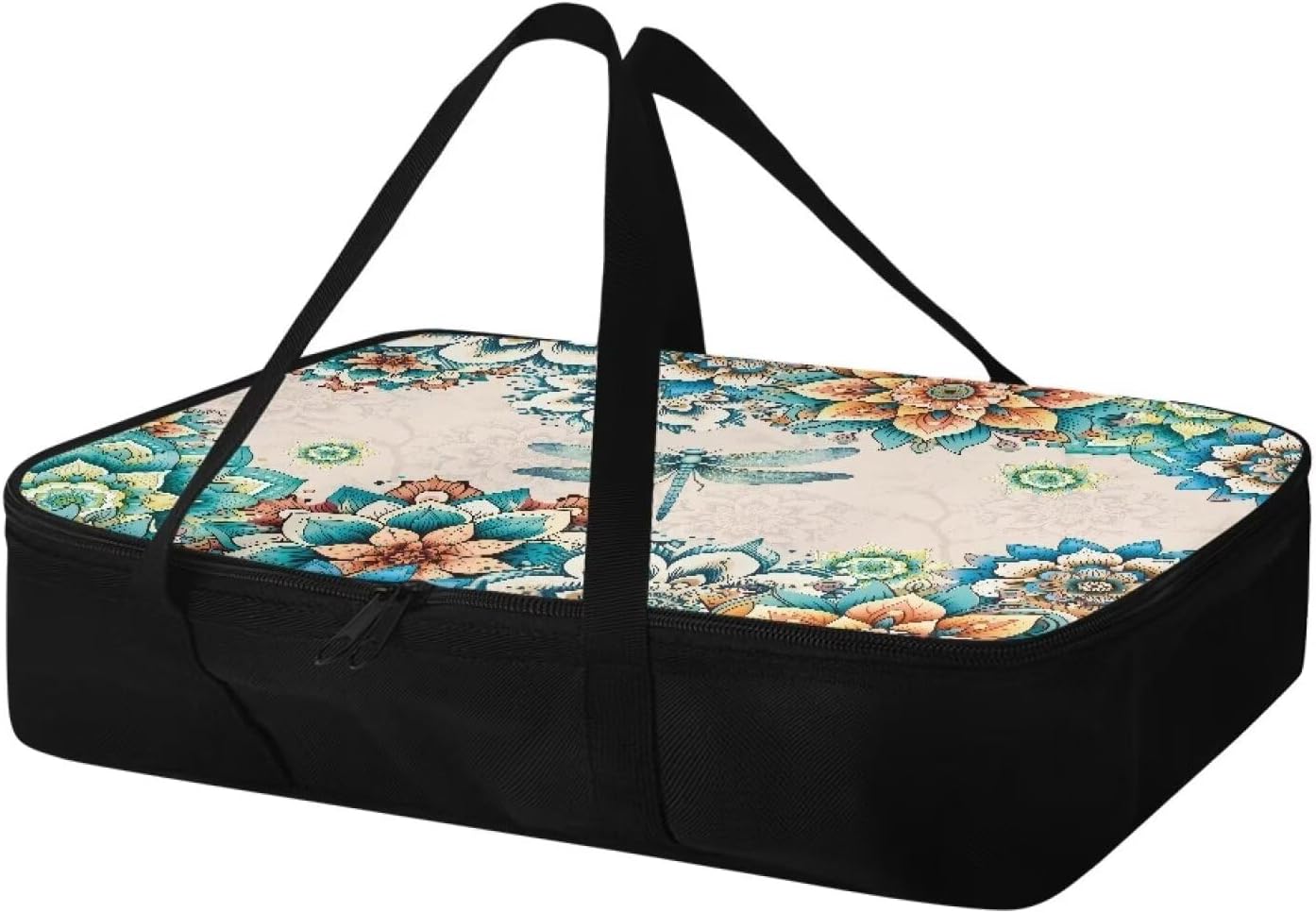 Flower Dragonfly Insulated Casserole Carriers Reusable Food Carrier Casserole Dish Carrying Case Portable Food Warmer Carrier for Hot or Cold Food Fits 11 x 15 or 9 x 13 Baking Dish