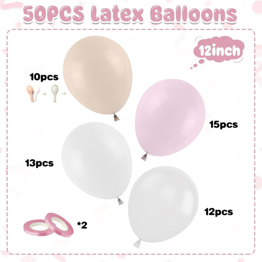 Blush Pink Balloons, 50 PCS 12 Inch Double Stuffed Nude Cream Dusty Pink White Sand Latex Balloons for Bridal Baby Girls Shower Boho Bachelorette Birthday Wedding Party Decorations