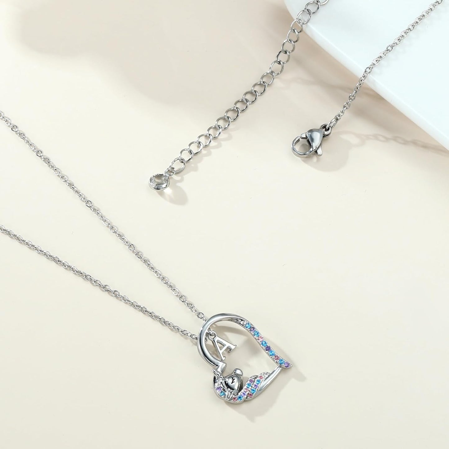 Anoup Unicorn Gifts for Girls Necklace - Colorful CZ Heart Pendant A-Z Initial Necklaces Cute Unicorns Jewelry Birthday Gift for Girl
