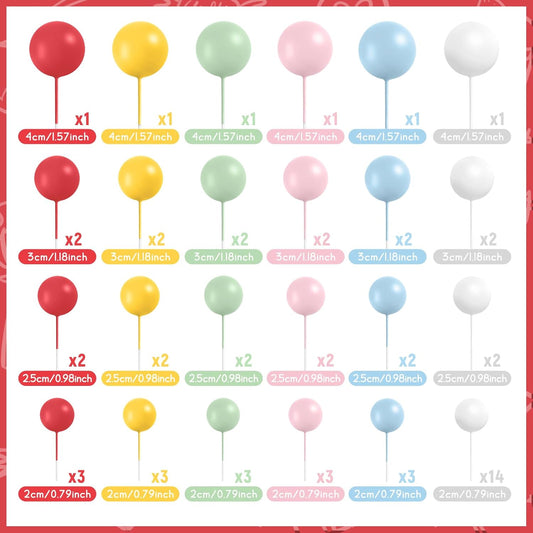 48 Pcs Balls Cake Topper Decorations Balloon Cupcake Toppers Foam Cake Topper Balls Cake Balls Decorations for Birthday Party Wedding Cake Decorating(Red,Yellow,Green,Pink,Blue,White)