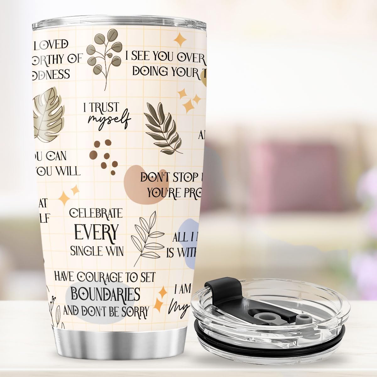 Daily Reminder Tumbler for Positive Mindset, 20oz Stainless Steel Insulated Cup with Motivational Affirmations, Self Love Mental Health Gift for Women, Friends, Coworkers