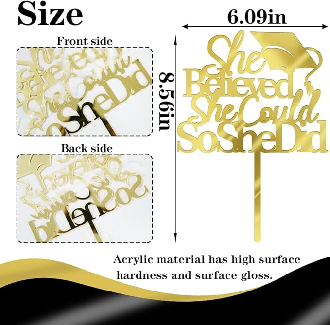 She Believed She Could So She Did Cake Topper,2026 Graduation Cake Topper,Graduation Decorations for Girls,2026 High School/College/University Decorations Supplies (Acrylic)