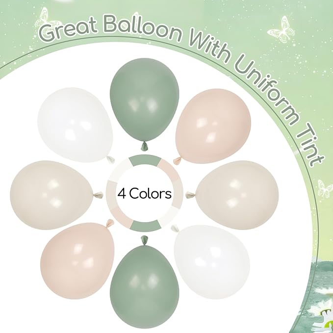 60pcs Sage Green Balloons 12inch with Sage Green Nude Sand White Balloons for Neutral Bridal Baby Shower Wedding Birthday Engagement Party Decorations