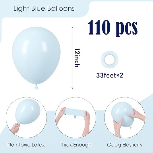 110pcs Light Blue Balloons 12inch Baby Blue Latex Party Balloons for Boys Girls Birthday Party, Baby Shower, Wedding, Gender Reveal, Baby Shower, Anniversary Party Decorations