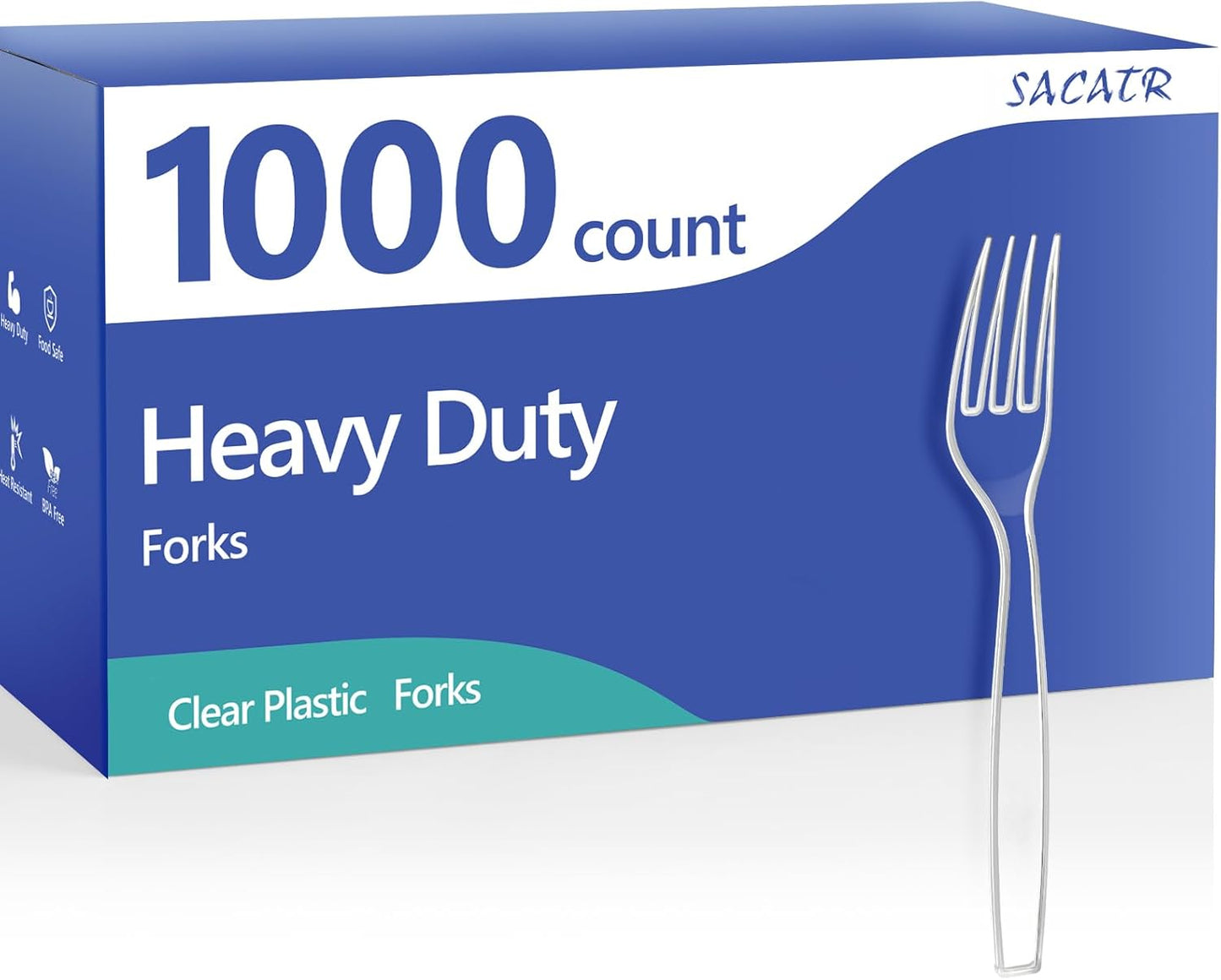 SACATR 1000 Count Plastic Forks Heavy Duty, Plastic Silverware Clear Forks, Premium Disposable Forks Bulk, BPA-Free, Heat Resistant, Suitable for Parties, Events and Everyday Use
