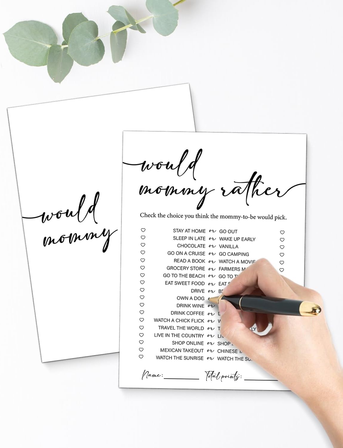 Would Mommy Rather Baby Shower Games, 20 Minimalist White Baby Shower Game Cards, Gender Neutral Boy or Girl, Who Knows Mommy Best