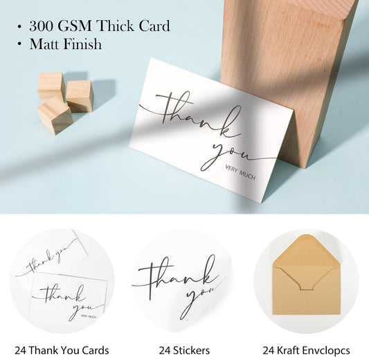 NESCCI 24 PCS Thank You Cards With Envelopes,4x6 Inch Minimalistic Design, Thank You Notes for Wedding,Bridal Shower, Business, Baby Shower, Small Business, Funeral, Graduation(White)