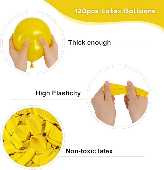 RUBFAC 120pcs Balloons for Birthday Baby Shower Graduation Anniversary Wedding Party Supplies Garland Arch Decoration,12 Inches,Yellow