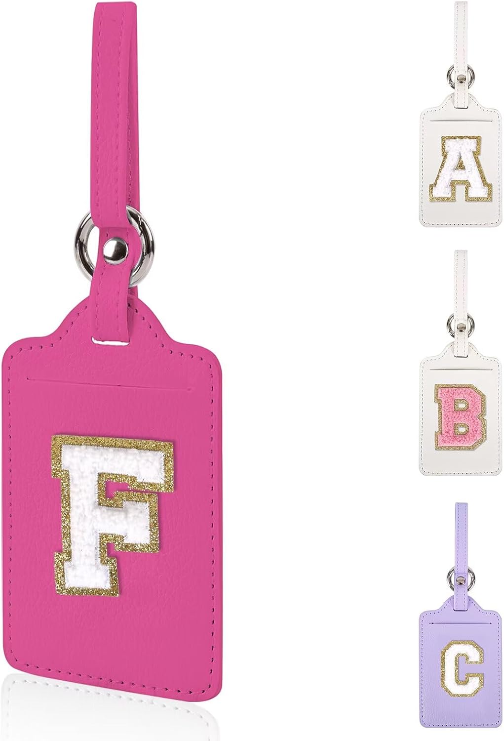 XSUIOY Personalized Initial Luggage Tags, Leather Chenille Letter Cute Luggage Tags with Privacy Name Card, Embroidered Travel Bag Backpack Tags Gifts for Women Kids Girls Teens